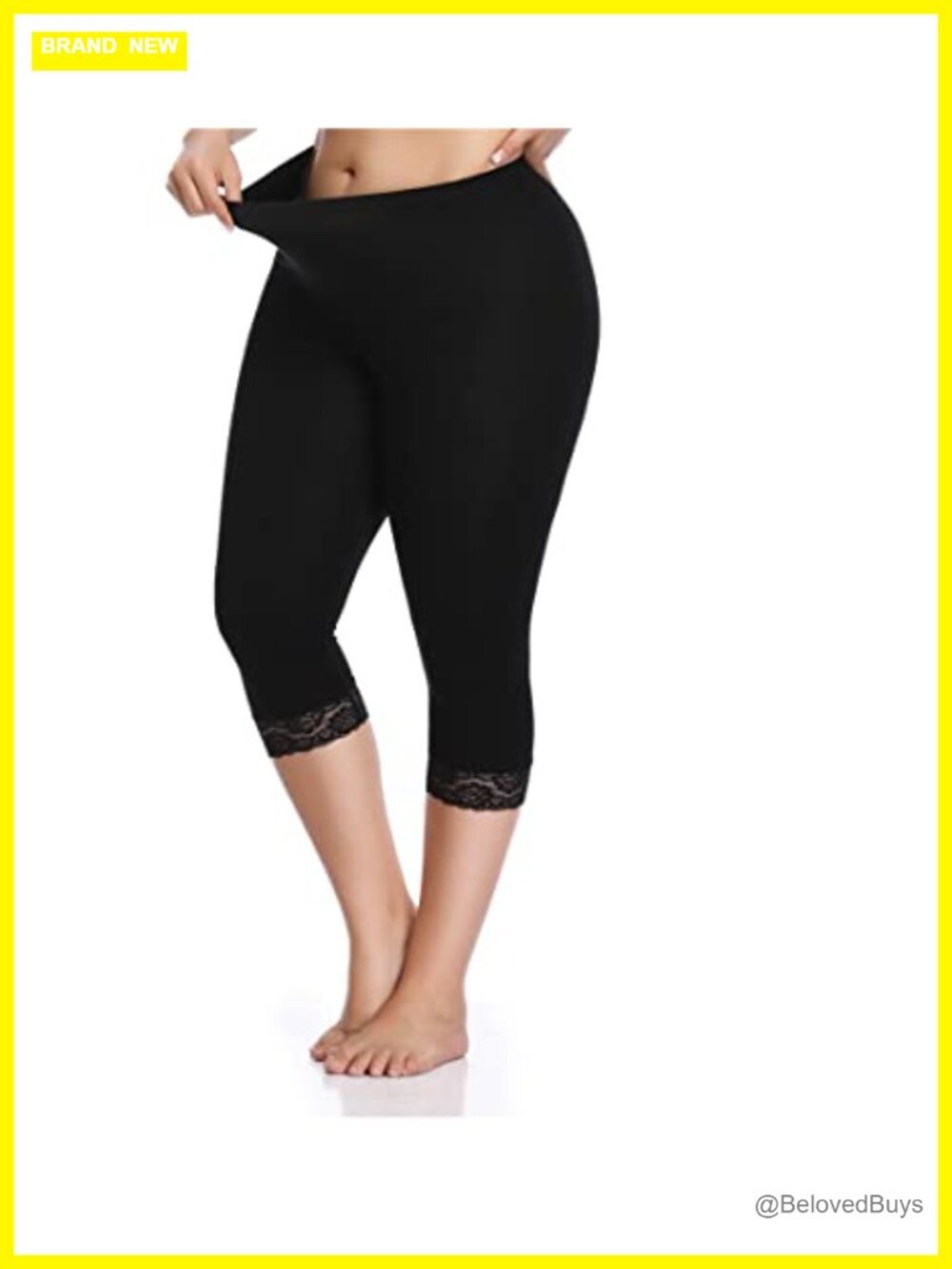 Plus Size Lace Trim Capri Leggings Stretch Crop Summer Tights Pants